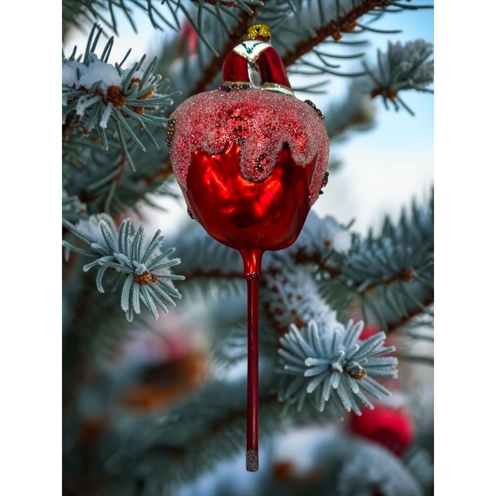 Kurt S Adler Sweet Shoppe Candy Apple Ornament Red Glass Glitter 7.5"